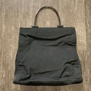 Vintage Gucci Handbag Black Nylon Jackie Tote Bag Silver Metal‎ Handle